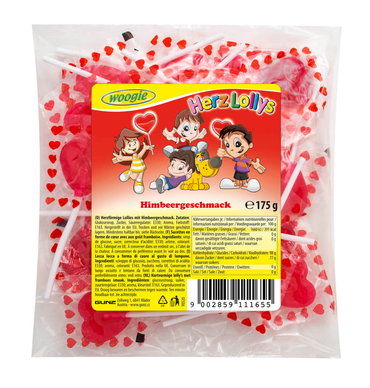 Woogie Hjärtformade Klubbor (Hallon) 175g