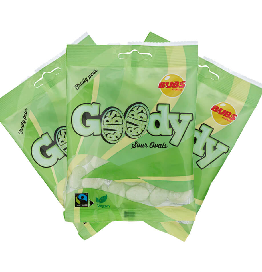 Bubs Goody Fruity Pear Sour Ovals Päron 90g x 3st