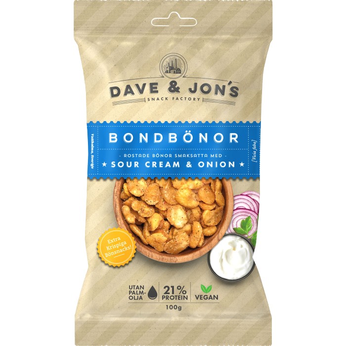 Dave & Jons Rostade Bondbönor Sour Cream & Onion 100g