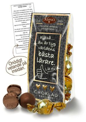 Chokladpraliner Världens bästa lärare (svart cellofanpåse)
