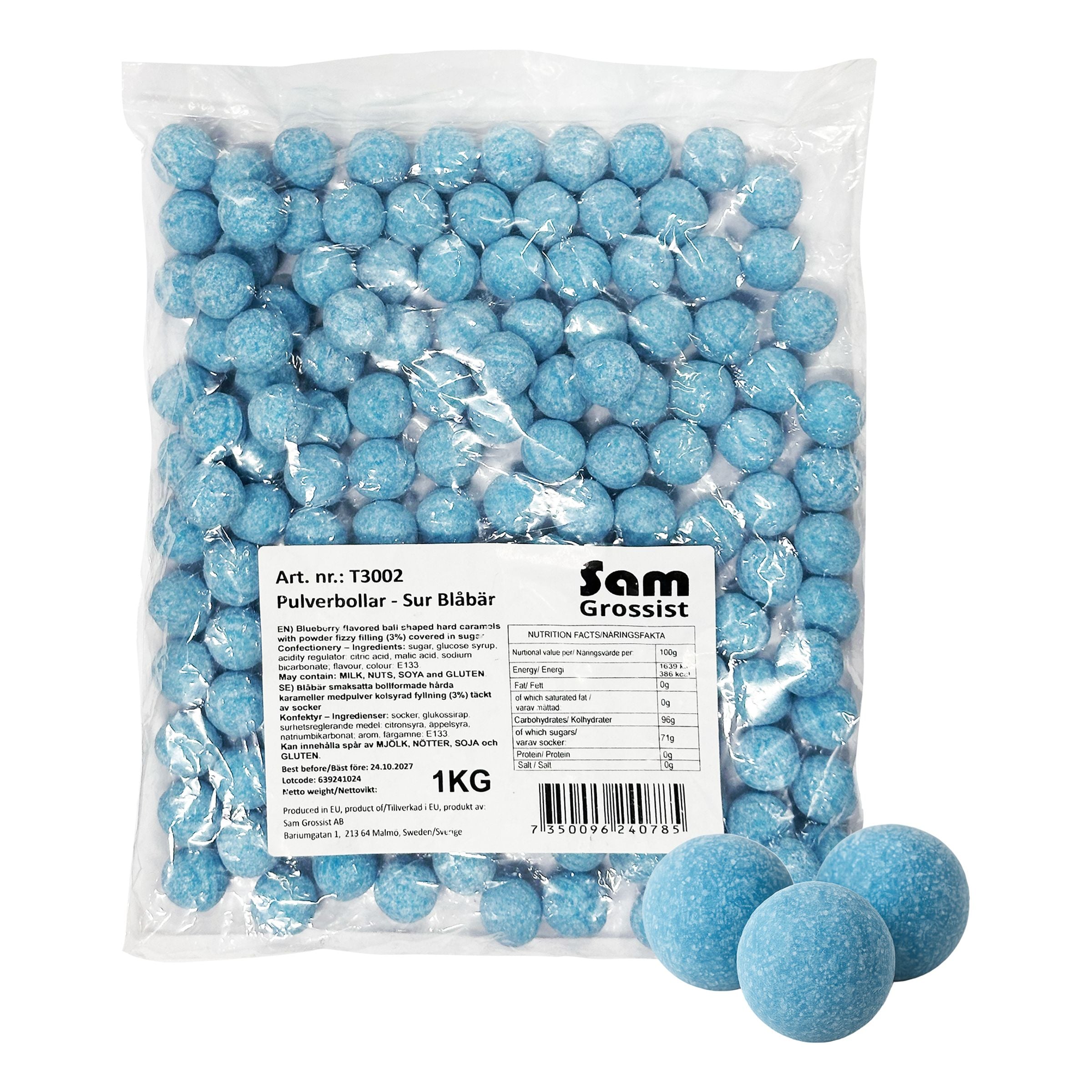Pulverbollar Sur Blåbär Storpack - 1 kg