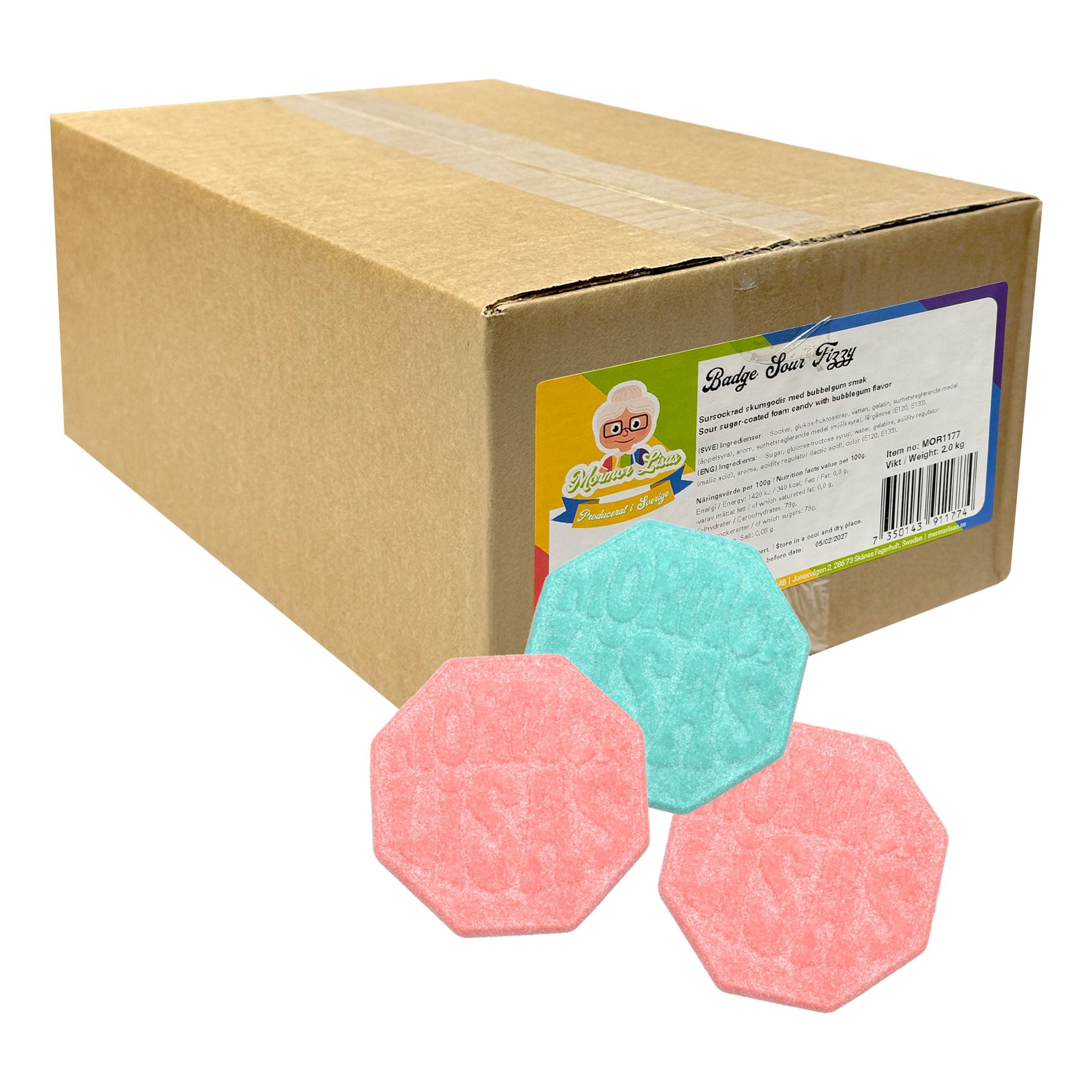 Mormor Lisas Badge Sour Fizzy Storpack - 2 kg
