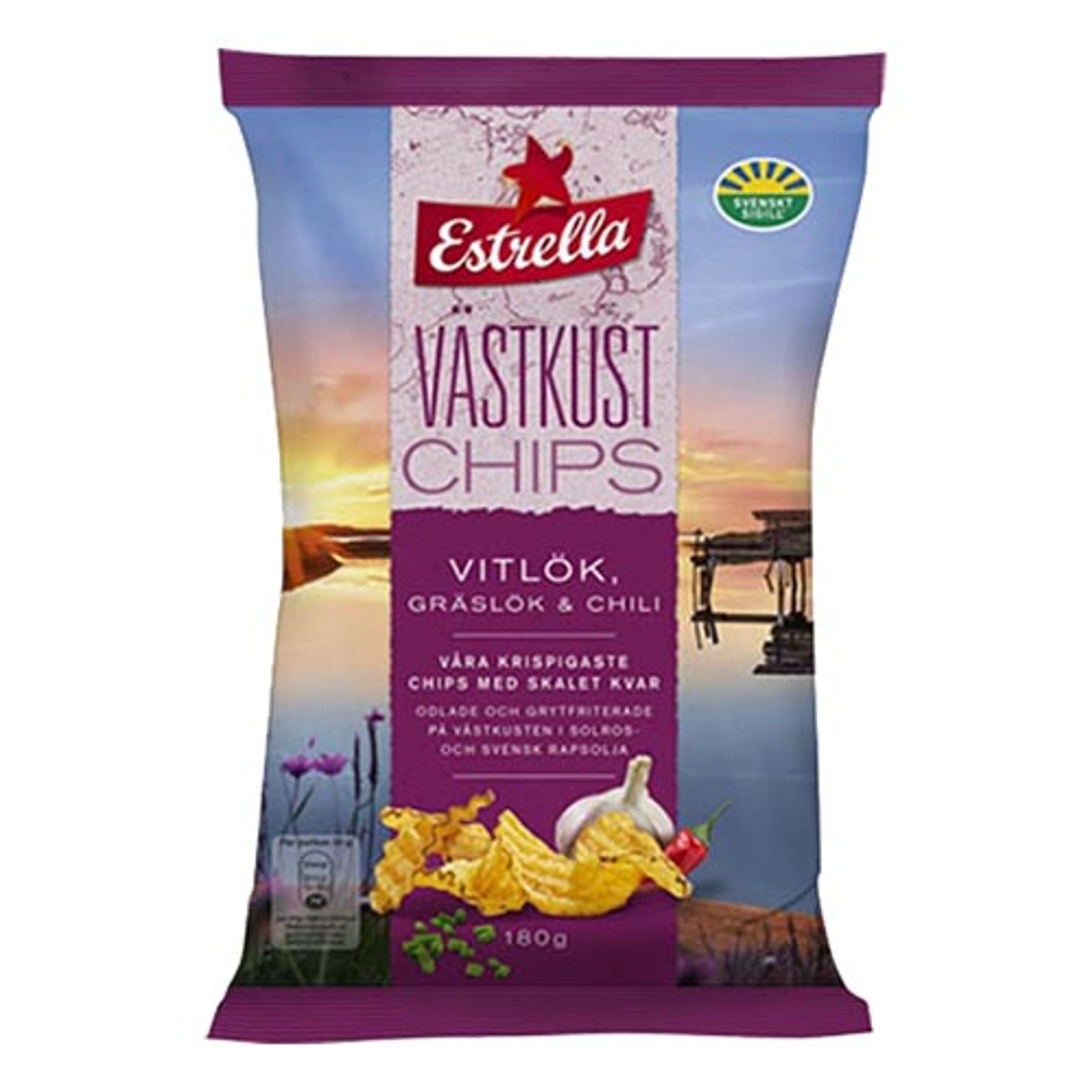 Estrella Västkustchips Vitlök, Gräslök & Chili - 180 g